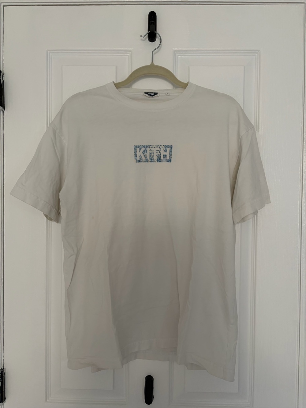 Kith White Short Sleeve Tee with Blue Logo Box